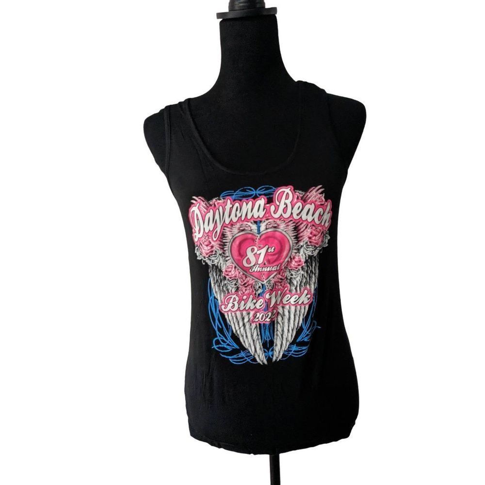 NWT Vance Bike Wear Daytona Beach 81st Black&Pink Lace Back Tank Womens Sz S,T77